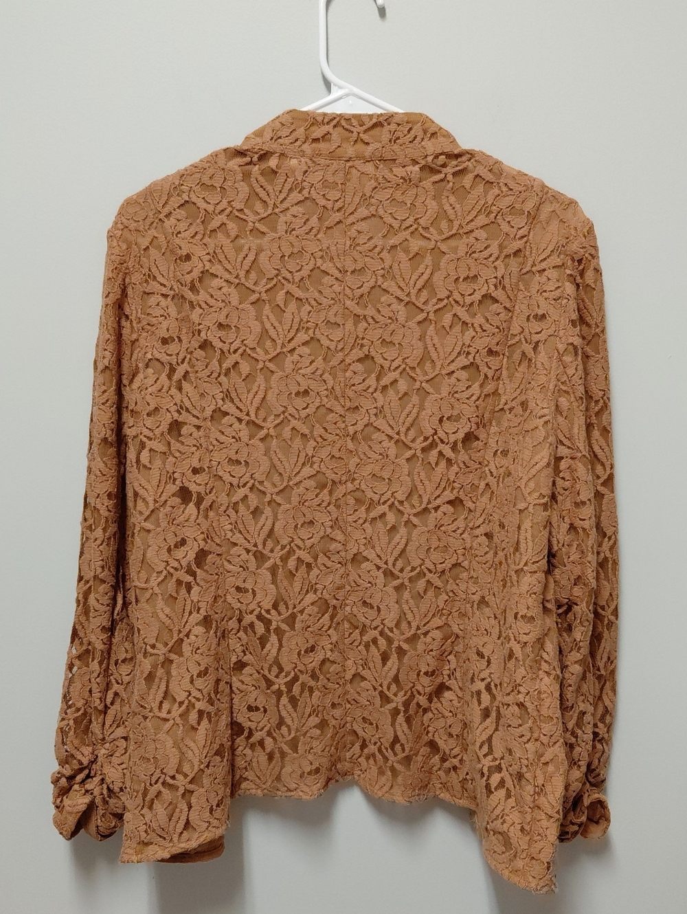 Chicc's Lace Overlay Ruffled Front Jacket - Copper Brown - Picture 3 of 3